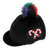 Candy Canes Riding Hat: Luxury velvety feel velour riding hat cover. Perfect for Christmas with our fun candy cane design