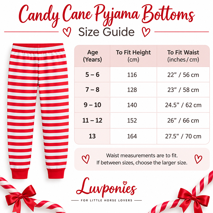 Candy Cane size chart