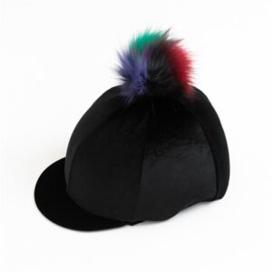 Black Velvet Hat Cover: When you want to create a striking look. Choose this beautiful black velvet riding hat cover topped with a fluffy firework pom-pom