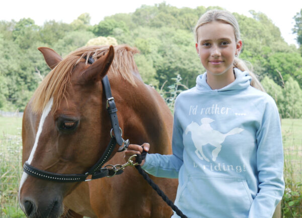 Light Blue I'd Rather Be Riding Hoodie by Luvponies.com