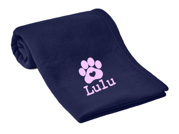 Navy dog towel with pink writing