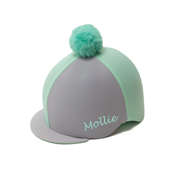 Personalised mint/navy riding hat cover