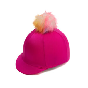 Cerise Riding Hat Cover with Rainbow Pom