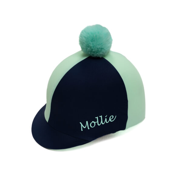 Personalised mint/navy riding hat cover