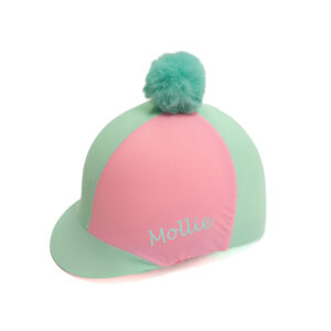 Personalised mint/pink riding hat cover