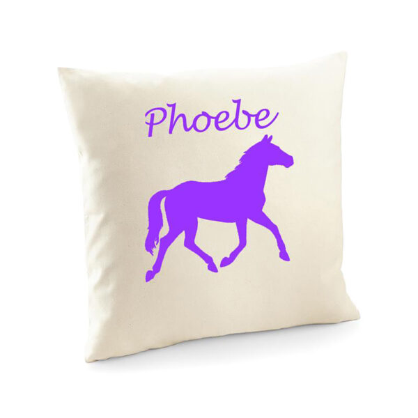 Personalised horse cushion cover purple