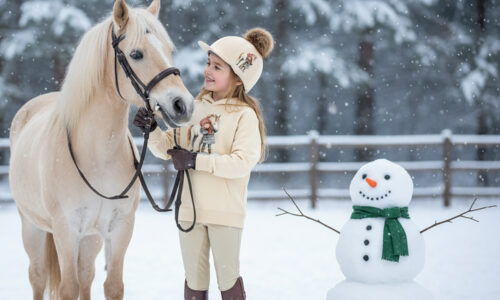 Snowman approved pony cuddles. We've added many new pony themed designs to our range this year. Pony Cuddles is one of the latest for riding hat covers and hoodies
