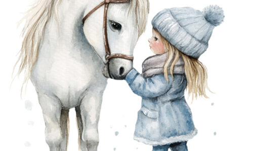 Pony In The Snow, a new design for riding hat covers, hoodies and PJs