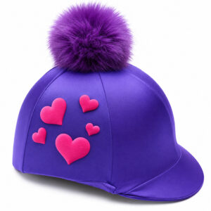 Pink Puffy Hearts Riding Hat Cover