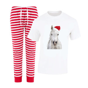Christmas Horse Stripey Pyjamas: Luvponies Christmas Horse pyjama sets. Available in children's and adult sizes. They can be personalised too!