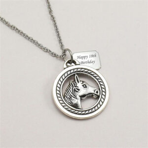 Horse Pendant Necklace with Engraved Tag