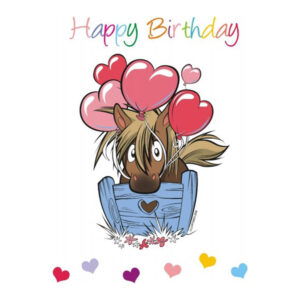 Mischief Pony Birthday Card The most gorgeous glittery special pony birthday card! Mischief and the biggest bunch of balloons ever!