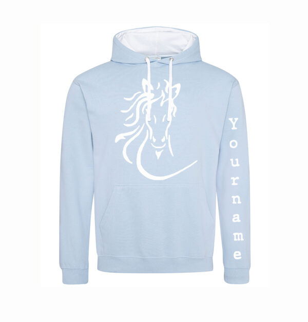 Light Blue Flowing Mane horse design hoodie by Luvponies
