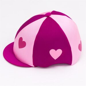 Hearts Riding Hat Cover: A pretty Cross Country Hearts Riding Hat Cover can be made in various colour combinations. You can also have it personalised.