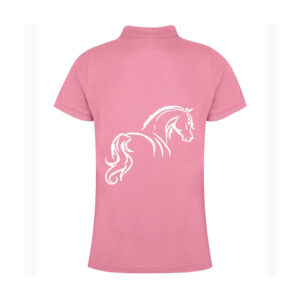 Our 'Saddle Up' horsey design has proved so popular, we've added it to polo shirts. A flattering tailored shape, longer hem at the back and side splits.
