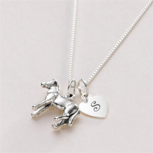 Sterling Silver Pony and Heart Initial Necklace