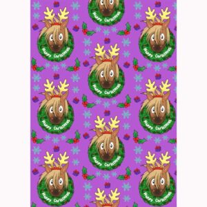 Mischief Christmas Wrapping Paper: Bright and cheerful glossy wrapping paper with Mischief the pony pretending he's a reindeer!